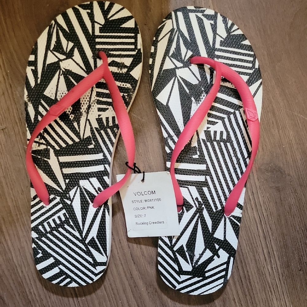 Volcom Black and Pink Sandals with Geometric Design